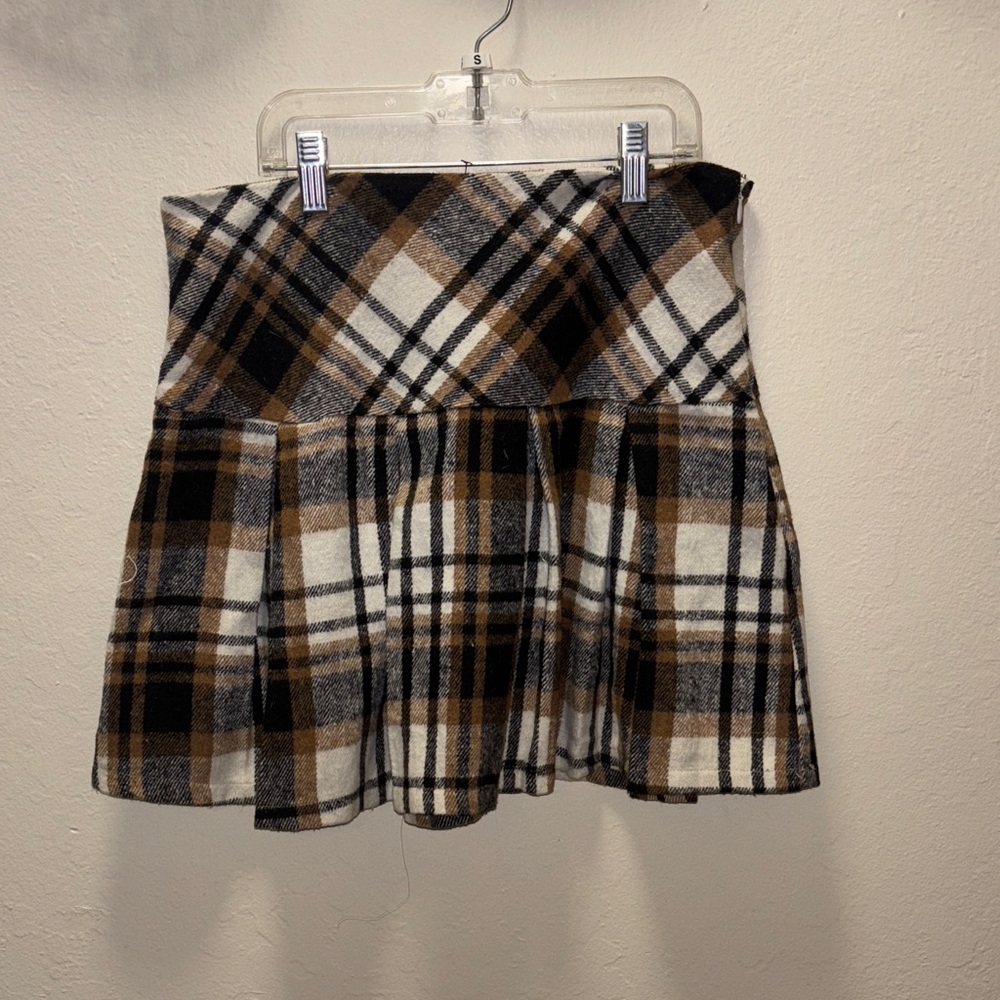 Francesca's Collections Plaid Mini Skirt in Black, White, and Brown
